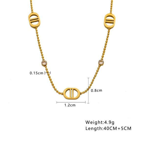 Gold Plated Designer Fashion CD Necklace with Crystal Accents - Picture 5 of 8